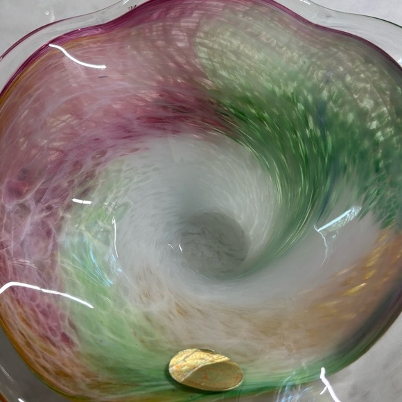 Vintage Murano pastel swirl pattern art glass bowl with fluted edges - Picture 8 of 9